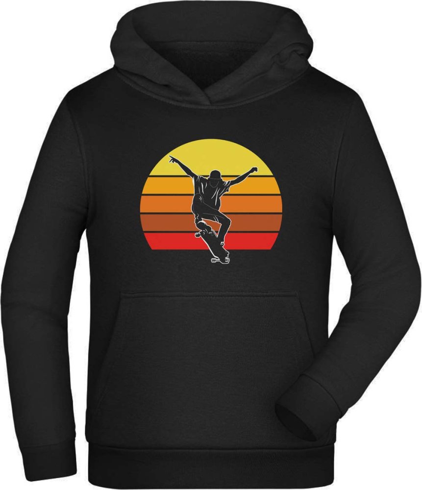 Skater Hoodie Hooded Sweater Kids - Retro Jumping Skateboarder i542